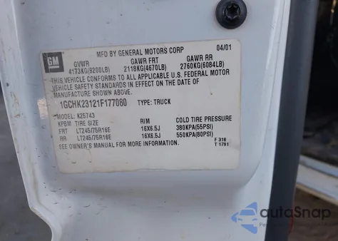 2001 Chevrolet Silverado 2500Hd Lt from USA, damaged, VIN 1GCHK23121F177080